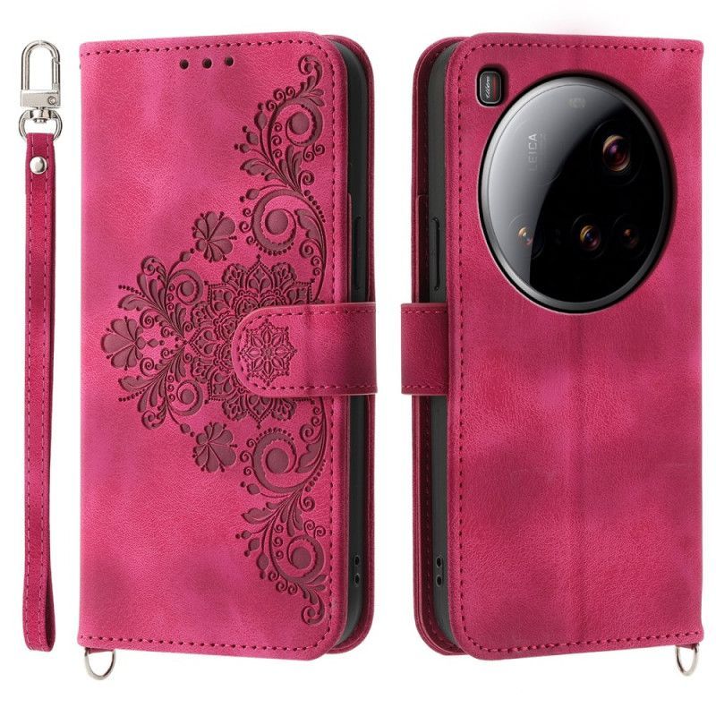 Housse Xiaomi 15 Ultra Motif Floral avec Lanière et Bandoulière