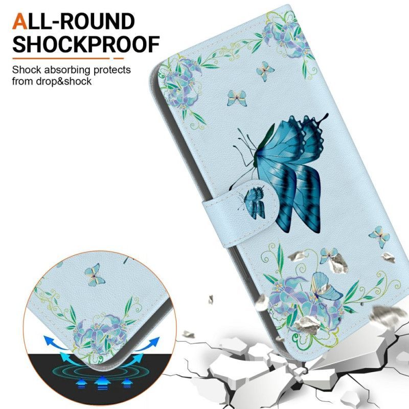 Housse Xiaomi 15 Ultra Papillon Bleu et Fleurs