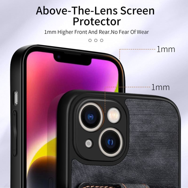 Coque iPhone 15 Vintage avec Anneau-Support et Porte-Cartes