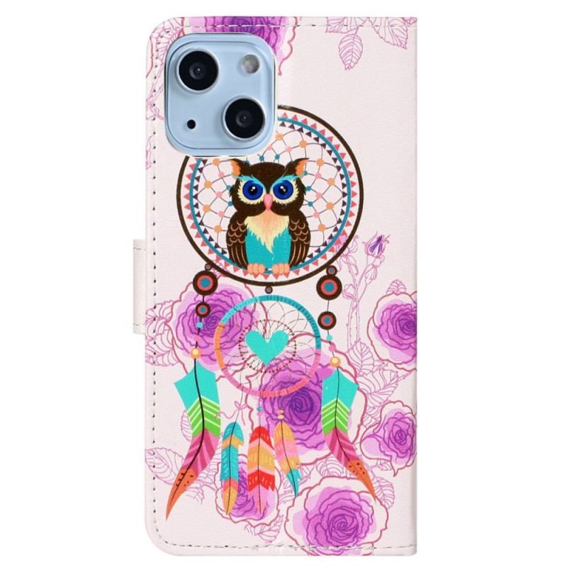 Housse iPhone 15 Attrape Rêves Hibou à Lanière
