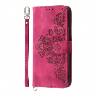 Housse Realme 14 Pro Plus 5G Effet Daim Dentelle avec Lanière et Bandoulière