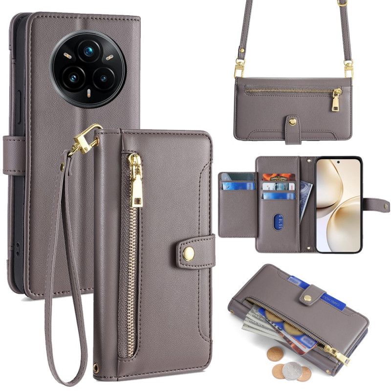 Housse Realme 14 Pro Plus 5G Portefeuille avec Lanière et Bandoulière