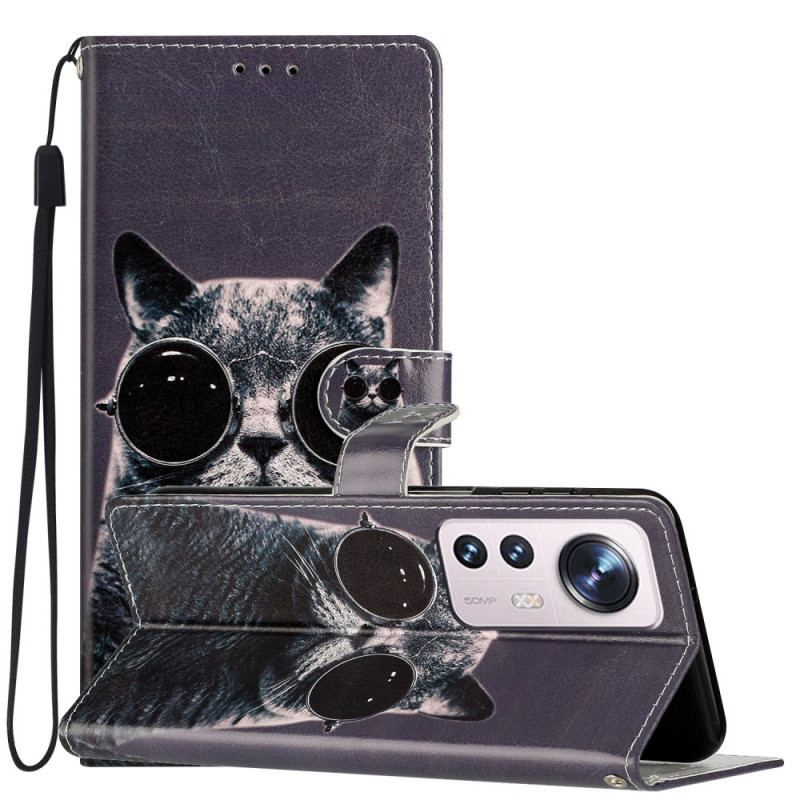 Housse Xiaomi 12 Lite Chat Lunettes à Lanière