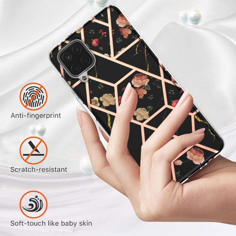 Coque Samsung Galaxy A12 / M12 marbre et fleurs
