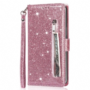 Housse Samsung Galaxy A55 5G Porte-Monnaie Paillettes à Lanière
