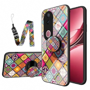 Coque Vivo V50 5G Support et Lanière Patchwork