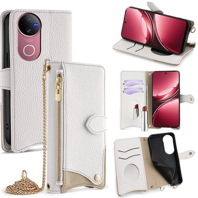 Housse Vivo V50 5G Portefeuille Effet Cuir et Chaîne