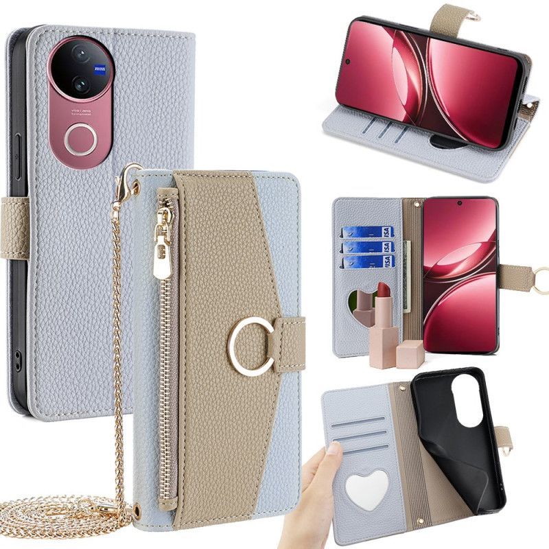 Housse Vivo V50 5G Portefeuille Miroir et Chaîne