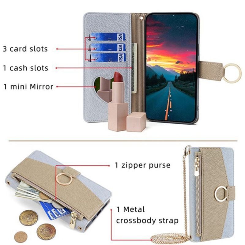 Housse Vivo V50 5G Portefeuille Miroir et Chaîne