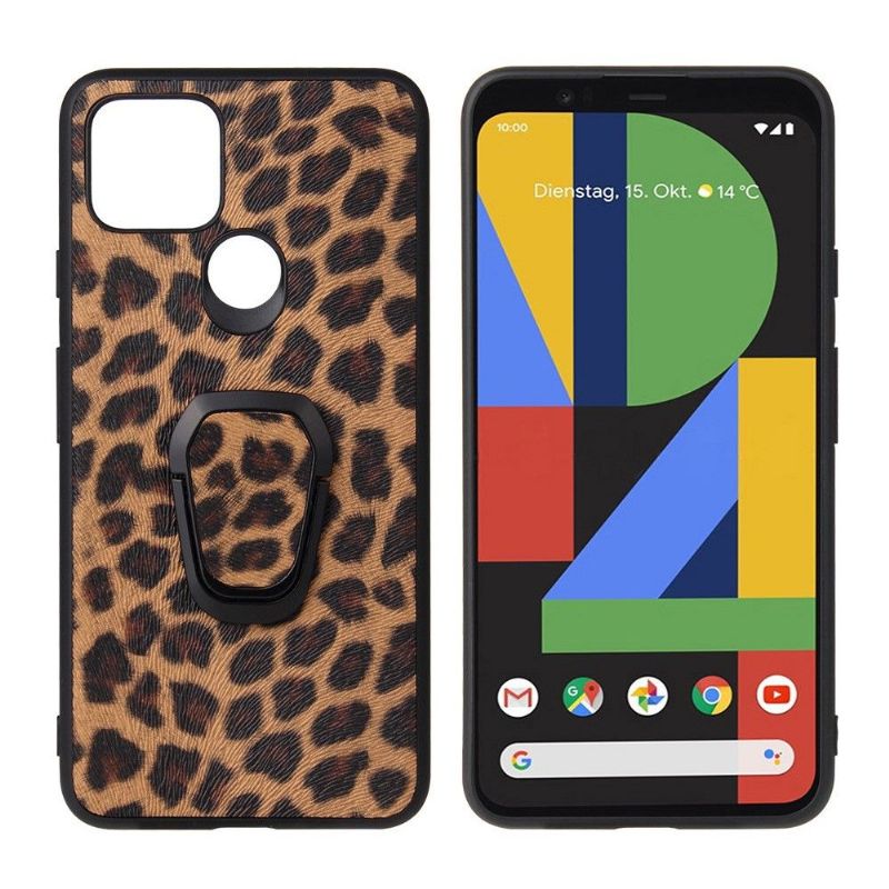 Coque Google Pixel 5 motif léopard avec anneau