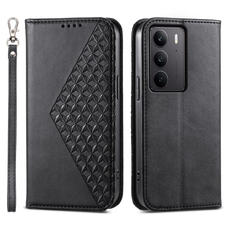 Flip Cover Realme C75 Texture Veau avec Lanière