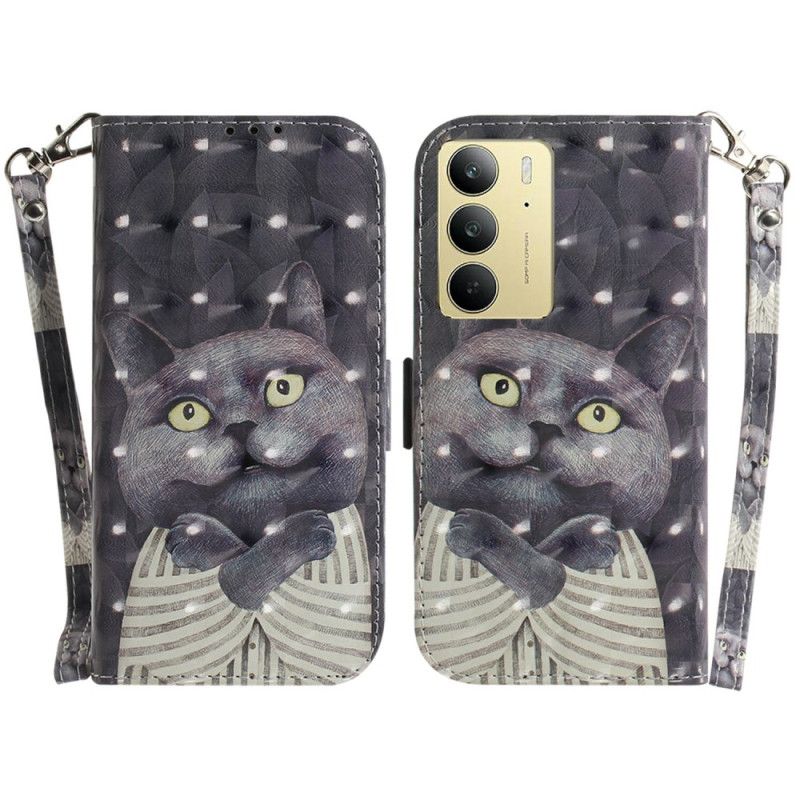 Housse Realme C75 Chat Gris à Lanière