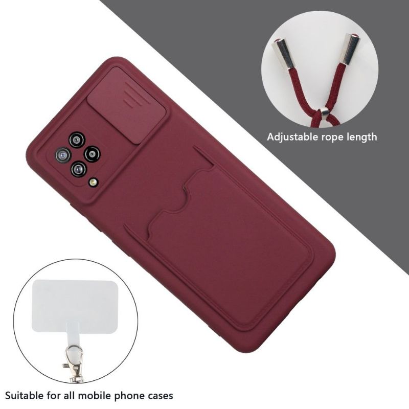Coque Samsung Galaxy A42 5G cache caméra avec porte carte et cordon