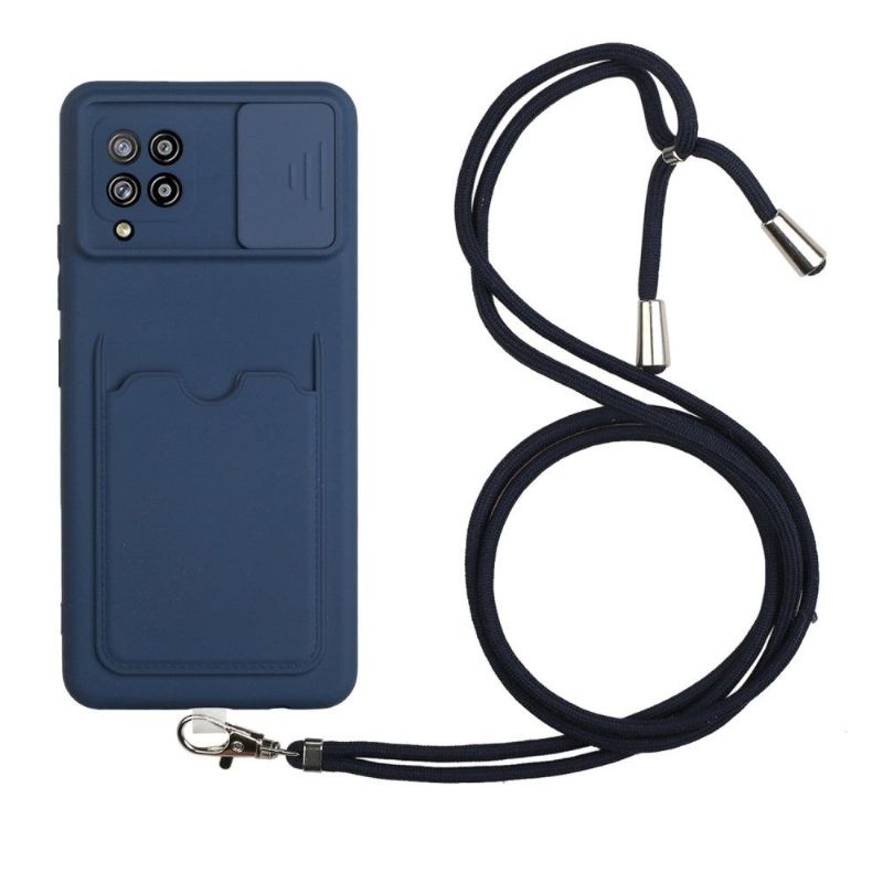 Coque Samsung Galaxy A42 5G cache caméra avec porte carte et cordon