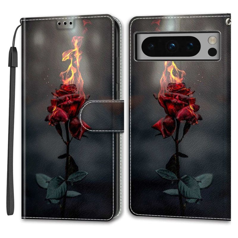 Housse Google Pixel 8 Pro Rose en Feu à Lanière