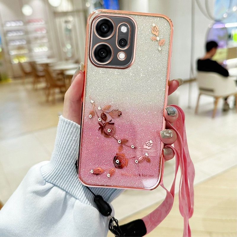 Coque Oppo Reno 14 5G Fleurs et Strass