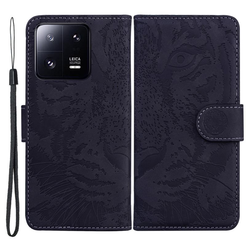 Housse Xiaomi 13 Pro Empreinte de Tigre à Lanière