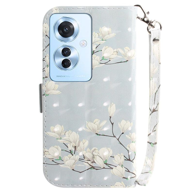Housse Oppo Reno 11F 5G Magnolias à Lanière