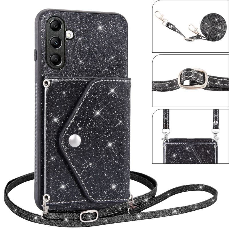 Coque Samsung Galaxy S26 Porte-Cartes Paillettes et Bandoulière