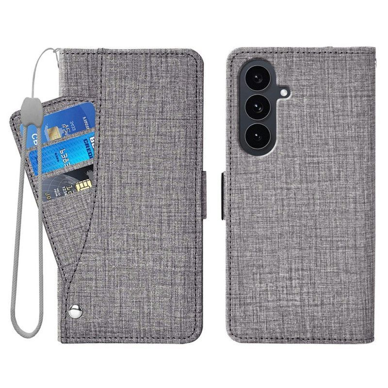 Housse Samsung Galaxy S26 avec Texture Jean et Porte-Cartes Rotatif