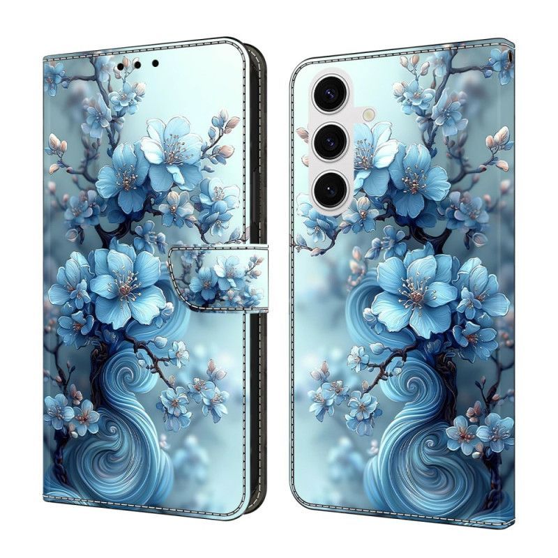 Housse Samsung Galaxy S26 Fleurs Bleu Glacé