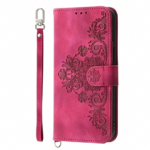 Housse Samsung Galaxy S26 Motif Floral Effet Daim avec Sangles