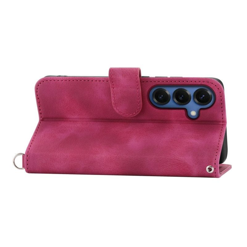 Housse Samsung Galaxy S26 Motif Floral Effet Daim avec Sangles