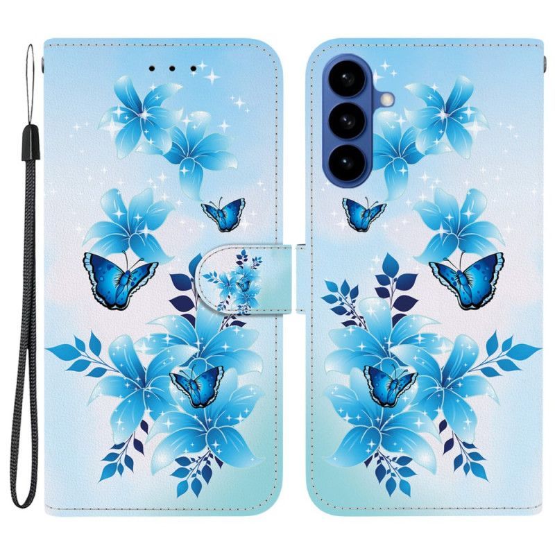 Housse Samsung Galaxy S26 Papillons Bleus et Fleurs