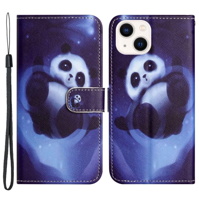Housse iPhone 14 Plus Panda dans l'Espace à Lanière