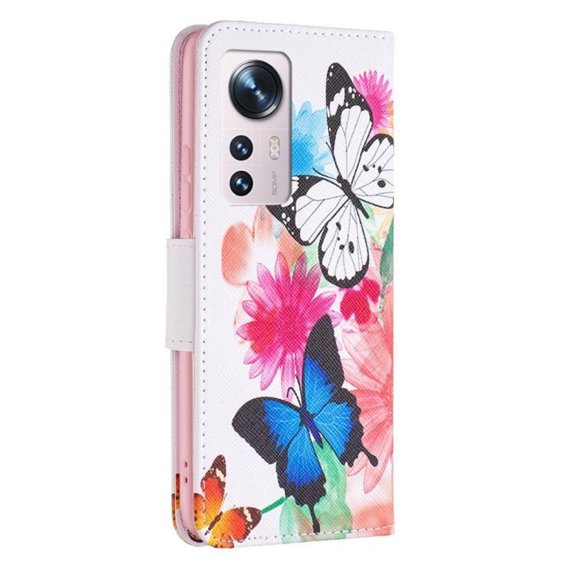 Housse Xiaomi 12 / 12X Papillons et Fleurs Peints