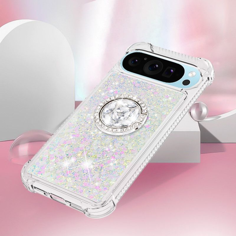 Coque Google Pixel 10 Paillettes avec Anneau-Support
