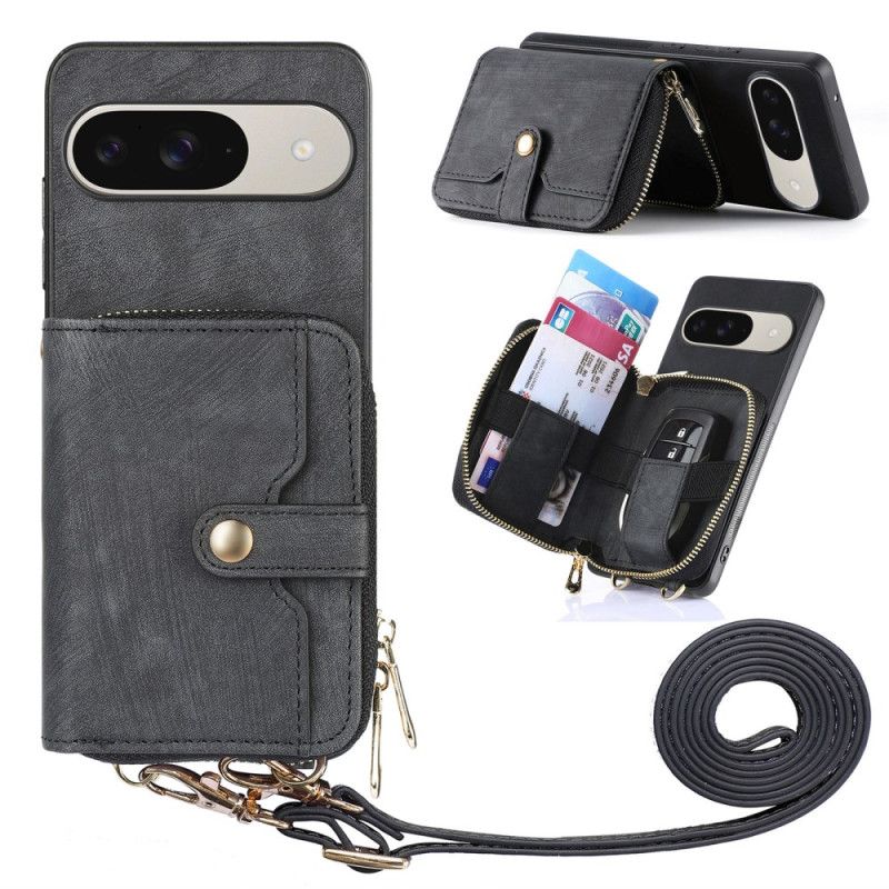 Coque Google Pixel 10 Porte-Cartes Zippé et Bandoulière