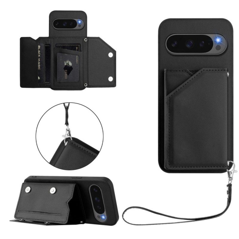 Coque Google Pixel 10 / Pixel 10 Pro Effet Cuir avec Porte-Cartes et Lanière