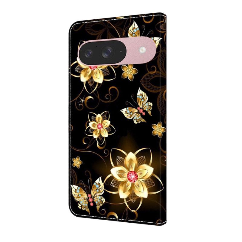 Housse Google Pixel 10 / Pixel 10 Pro Fleurs Dorées et Papillons