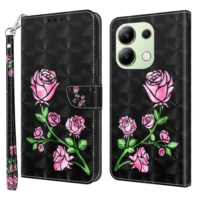 Housse Xiaomi Redmi Note 13 4G Fleurs Roses à Lanière