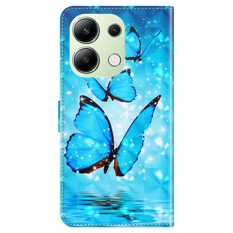 Housse Xiaomi Redmi Note 13 4G Papillons Bleus à Lanière