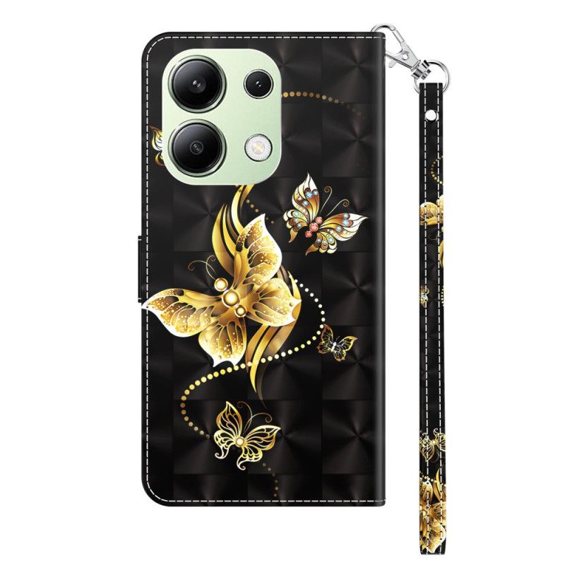 Housse Xiaomi Redmi Note 13 4G Papillons Dorés à Lanière