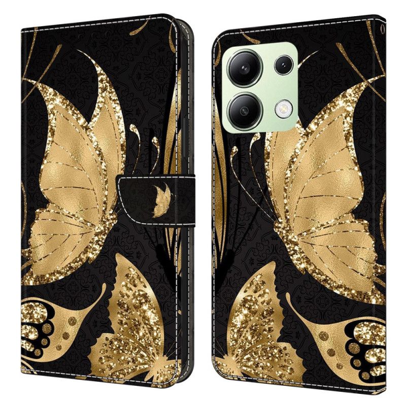 Housse Xiaomi Redmi Note 13 4G Papillons Dorés sur Fond Noir