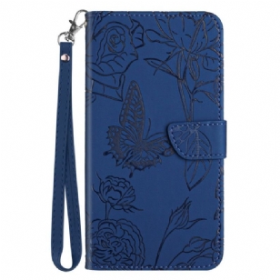 Housse Xiaomi Redmi Note 14 Pro Plus 5G / 14 Pro 5G / Poco X7 Empreinte Papillons à Lanière