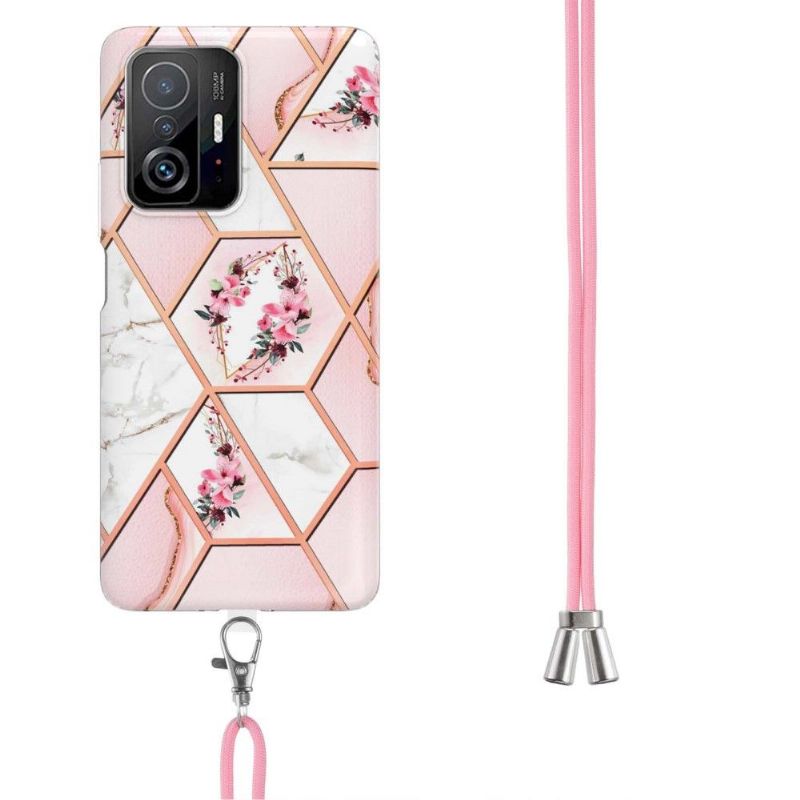 Coque Xiaomi 11T / 11T Pro à cordon marbre et couronne de fleurs