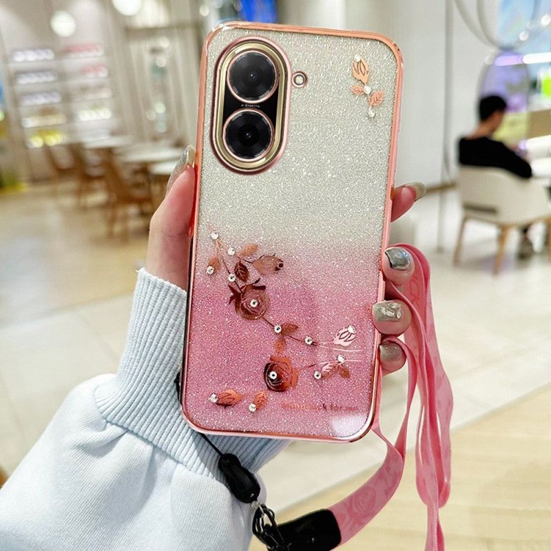 Coque Poco C71 4G Fleurs et Strass et Lanières KADEM