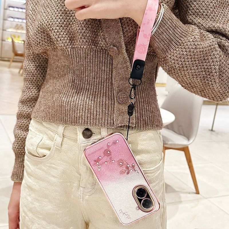 Coque Poco C71 4G Fleurs et Strass et Lanières KADEM