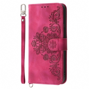 Housse Poco C71 Dentelle Florale avec Lanière et Bandoulière