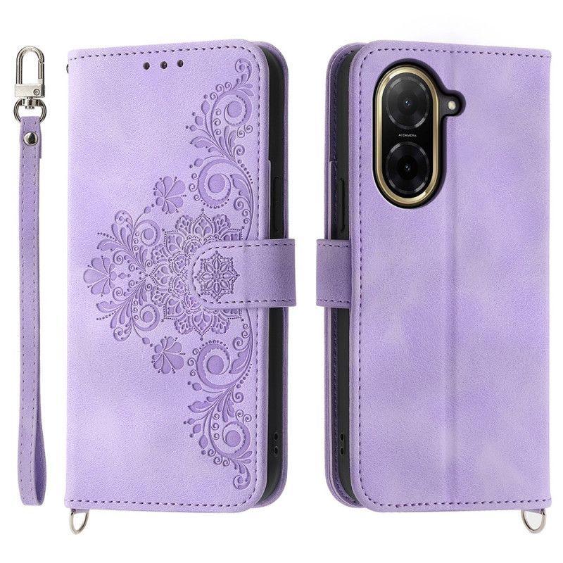 Housse Poco C71 Dentelle Florale avec Lanière et Bandoulière