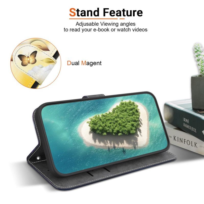 Housse Poco C71 Papillons Dorés et Fleurs Blanches