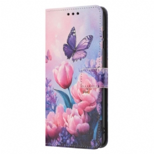 Housse Poco C71 Papillons Et Fleurs Roses