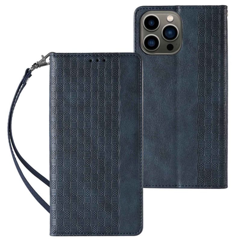 Flip Cover iPhone 14 Pro Vintage à Lanière