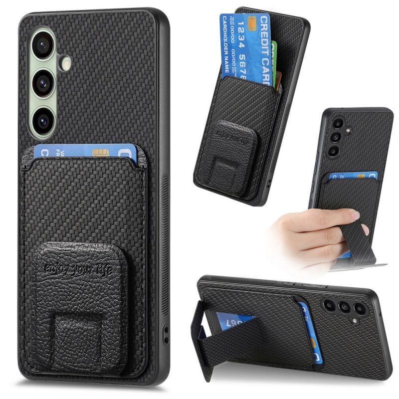 Coque Samsung Galaxy S25 5G Fibre Carbone Porte-Cartes et Support