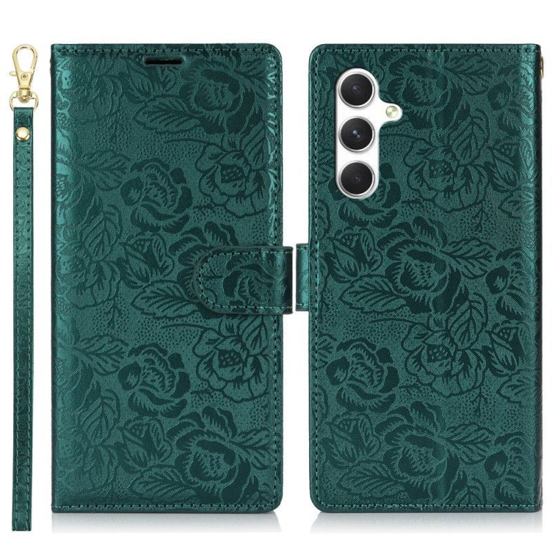 Housse Samsung Galaxy S25 5G Empreinte Florale à Lanière
