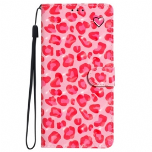 Housse iPhone 16 Plus Imprimé Léopard Rose à Lanière